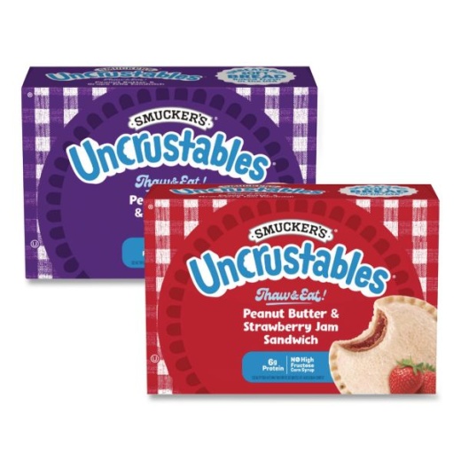 Smucker's Uncrustables Soft Bread Sandwiches, Grape/Strawberry, 2 Oz, 10 Sandwiches/Pack, 2 Packs/Box