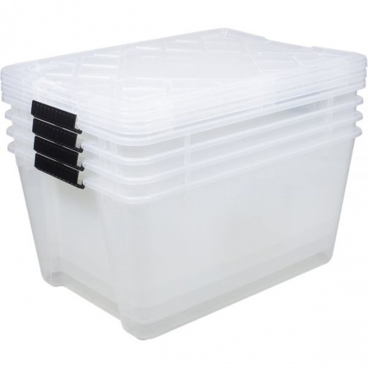 Greenmade Instaview Storage Container with Latch Handles/Snap Lids, 45 Qt, Clear, Pack of 4