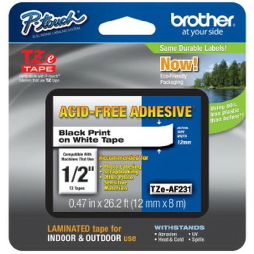Brother TZ-AF231 Black-On-White Tape, 0.5" x 26.2'