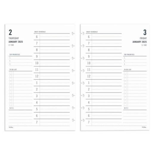2025 TUL Discbound Daily Planner Refill Pages, Junior Size, January To December