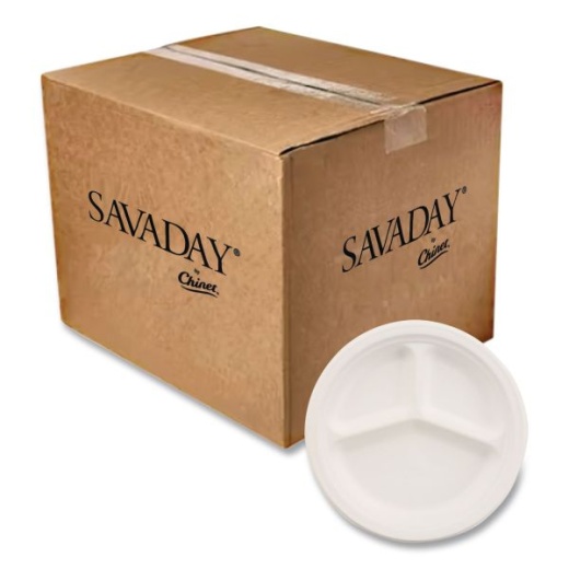 Chinet Paper Dinnerware, 3-Compartment Plate, 10.25" Dia, White, 500/Carton