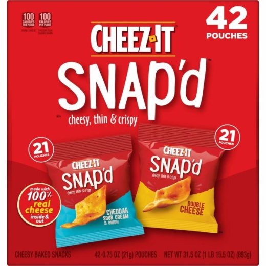 Cheez-It Snap'd Crackers Variety Pack, Cheddar Sour Cream And Onion; Double  Cheese, 0.75 Oz Bag, 42/Carton