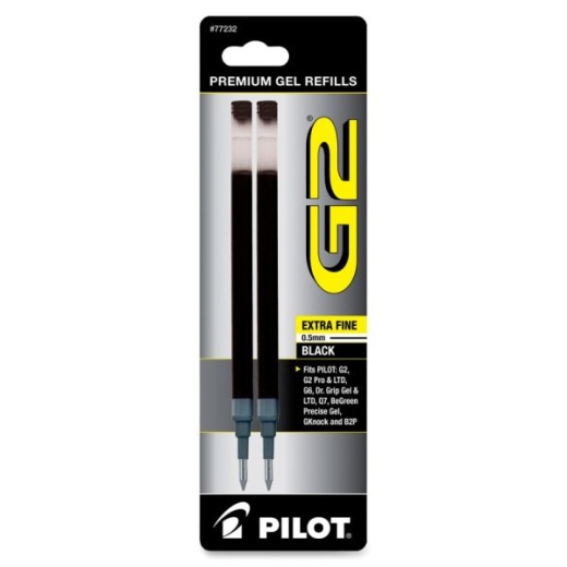 Pilot G2 Gel Refill, Extra Fine Point, 0.5Mm, Black Ink, Pack Of 2 Refills