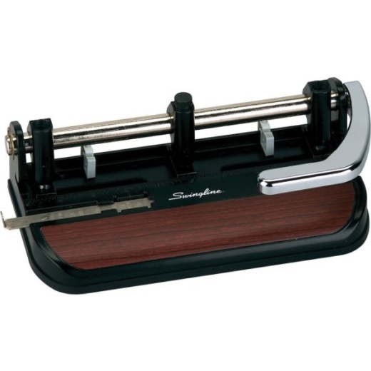 Swingline Heavy Duty Adjustable 3-Hole Punch, Black/Faux Woodgrain