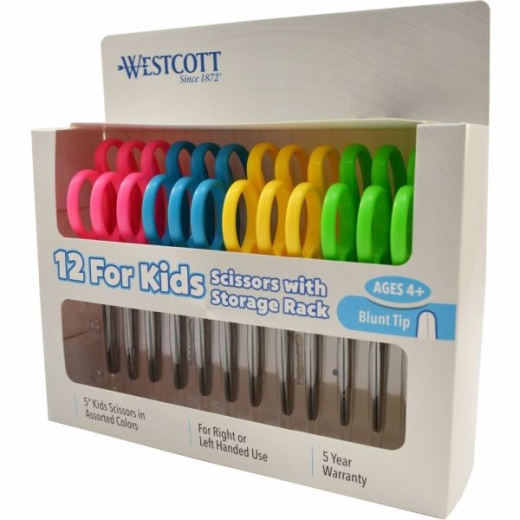 Westcott 5" Kids Blunt Tip Scissors - 1.75" Cutting Length - Stainless Steel - Assorted - 12 / Box