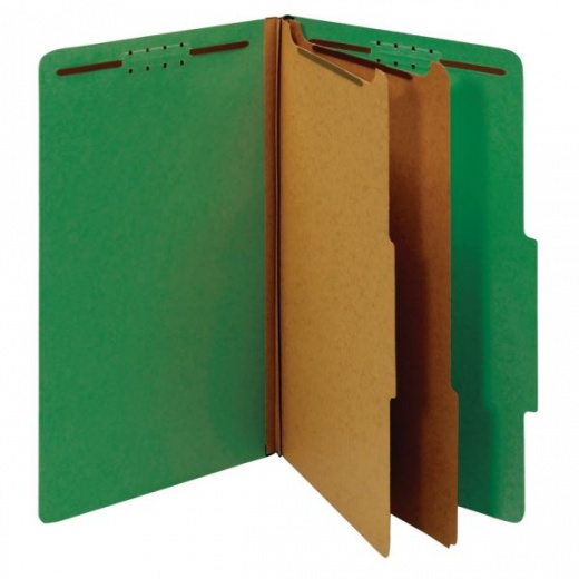 Classification Folders - 2 1/2" Expansion, Legal Size, 2 Dividers, 100% Recycled, Light Green, Pack Of 5 Folders