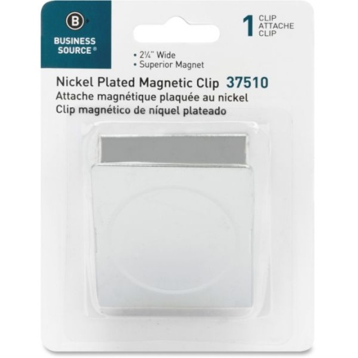 Business Source Nickel Plated Magnetic Clips - 2.3" Length - 1Each - Chrome - Metal