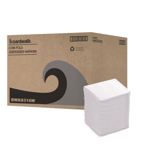Boardwalk Low-Fold Dispenser Napkins, 1-Ply, 7 x 12, White, 400/Pack, 20 Packs//Carton