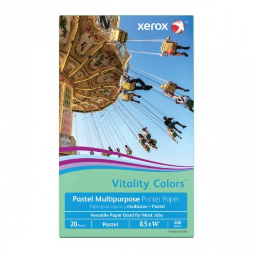 Xerox Vitality Colors Color Multi-Use Printer & Copy Paper, Green, Legal (8.5" x 14"), 500 Sheets Per Ream, 20 Lb, 30% Recycled