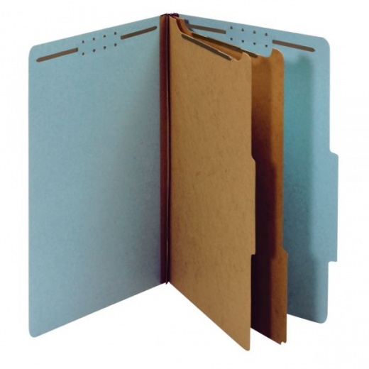 Classification Folders with 2 Dividers, Legal Size, 2-1/2" Expansion, Blue, Box of 10