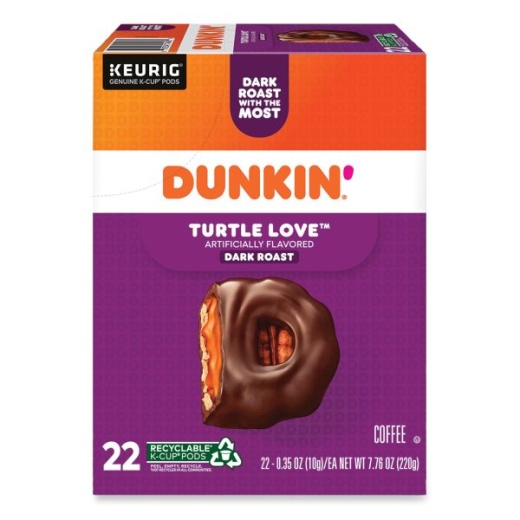Dunkin Donuts K-Cup Pods, Turtle Love Coffee, 22/Box