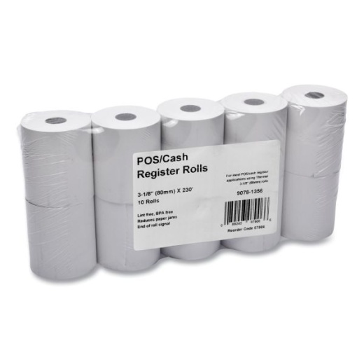 Iconex Direct Thermal Printing Thermal Paper Rolls, 3.13" x 230 ft, White, 10/Pack