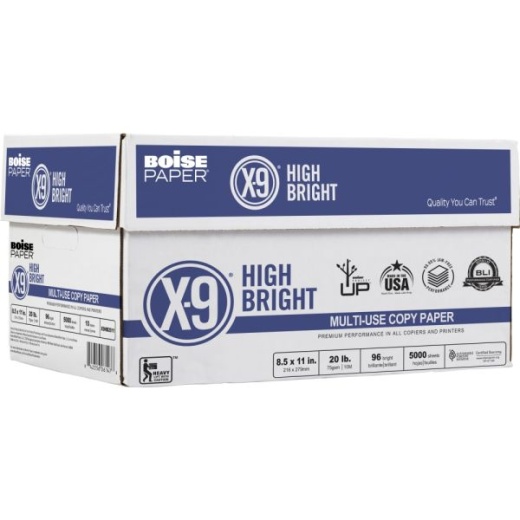 Boise X-9 High Bright Multi-Use Printer & Copy Paper, White, Letter (8.5" X 11"), 5000 Sheets Per Case, 20 Lb, 96 Brightness