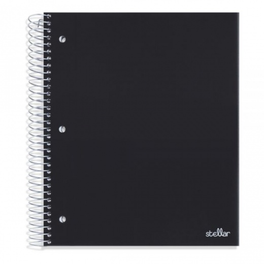 Stellar Poly Notebook, 8" x 10-1/2", 5 Subject, Wide Ruled, 200 Sheets, Black