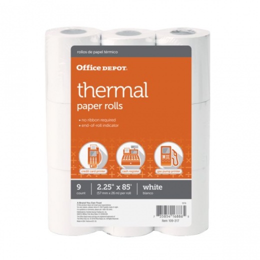 Thermal Paper Rolls - 2-1/4" x 85', White, Pack of 9