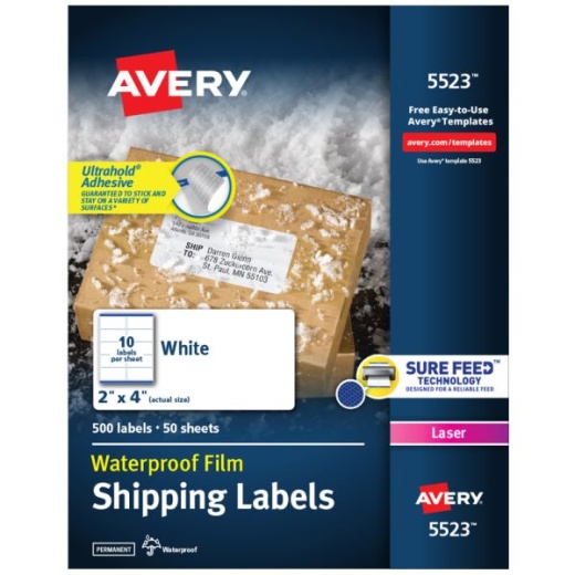 Avery Waterproof Labels with Ultrahold Adhesive