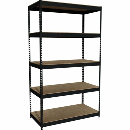 Lorell 5-Shelf Riveted Steel Shelving Unit, 84"H x 48"W x 24"D, Black