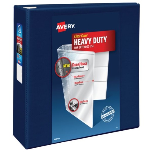 Avery Heavy-Duty View 3 Ring Binder, 4" One Touch Ezd Rings, Navy Blue, 1 Binder