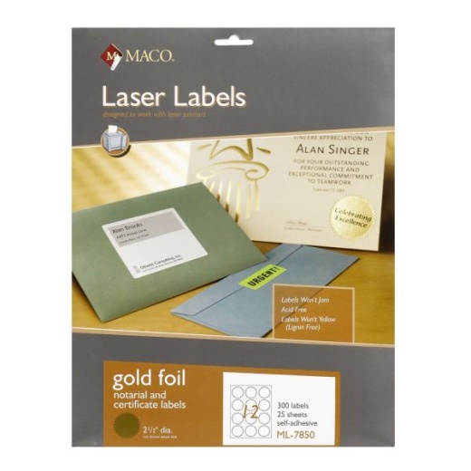 Maco Permanent Gold Foil Seals, Pack of 300 - Personalize Your Seals