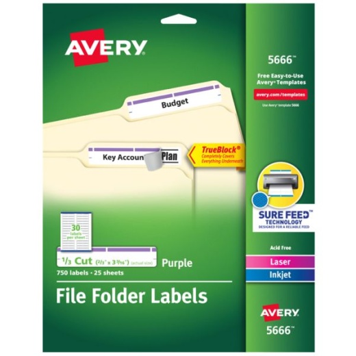 Avery Trueblock File Folder Labels With Sure Feed Technology, 5666