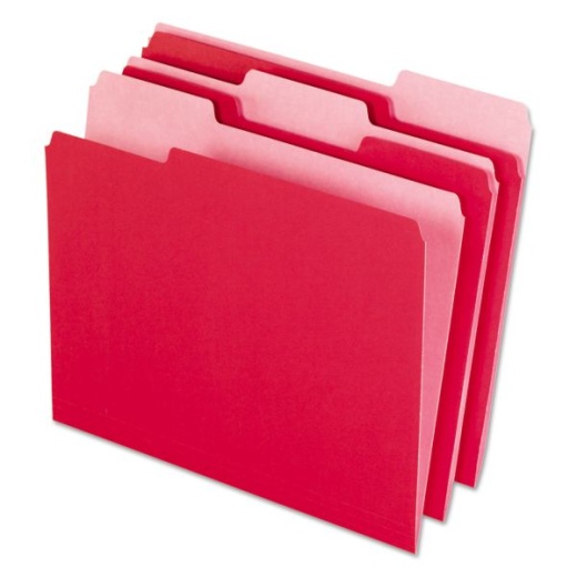 Pendaflex Interior File Folders, 1/3-Cut Tabs: Assorted, Letter Size, Red, 100/Box