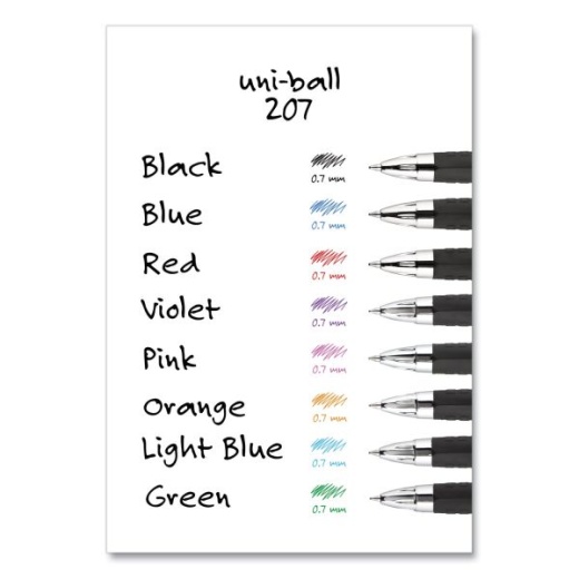 uniball® Signo 207 Gel Pen, Retractable, Medium 0.7 mm, Assorted Ink and  Barrel Colors, 8/Pack