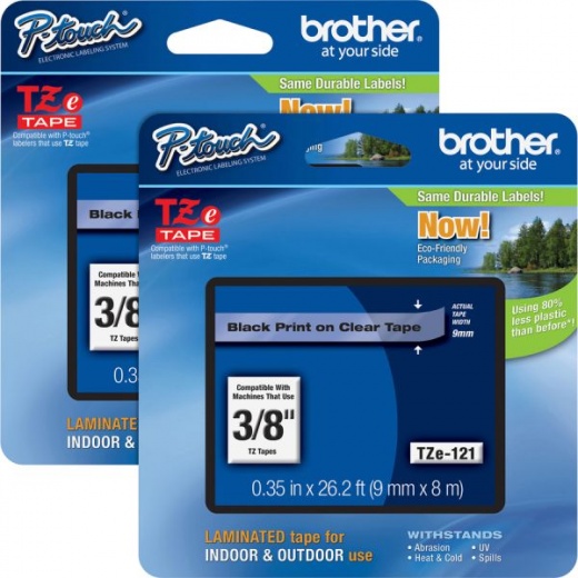 Brother P-Touch TZe Laminated Tape Cartridges - 3/8" Width, Clear, Water Resistant, Grease Resistant, Grime Resistant, Temperature Resistant