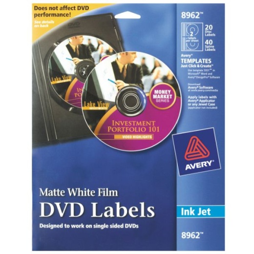 Avery Film DVD Labels, 8962 - Round, 4-13/20" Diameter, White