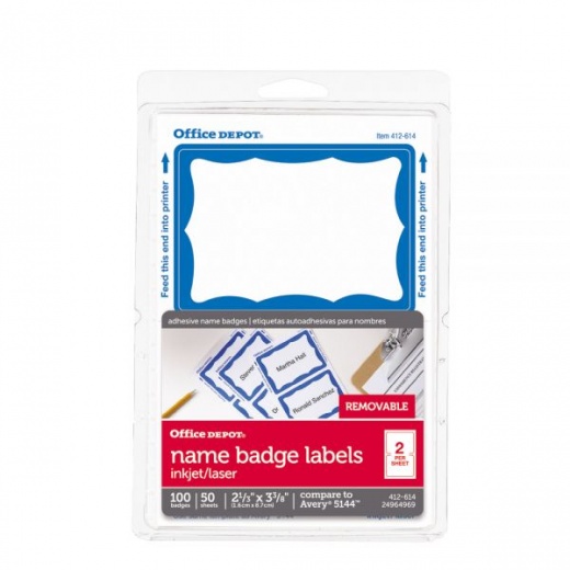 Name Badge Labels, 2 1/3" x 3 3/8", Blue, Pack Of 100