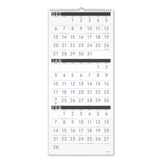 At-A-Glance Three-Month Reference Wall Calendar, Contemporary Artwork/Formatting, 12 x 27, White Sheets, 15-Month: Dec 2024 to Feb 2026
