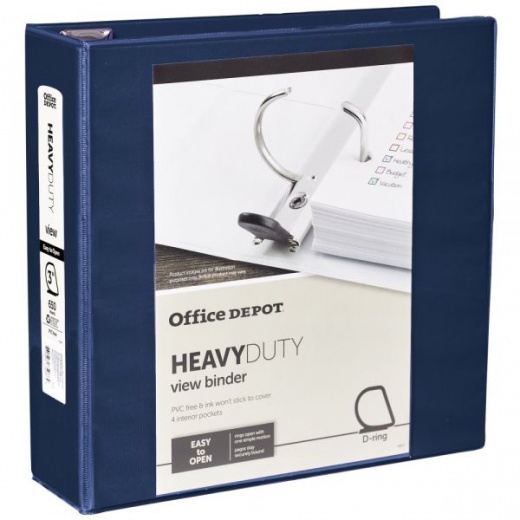 Heavy-Duty View 3-Ring Binder, 3" D-Rings, Navy