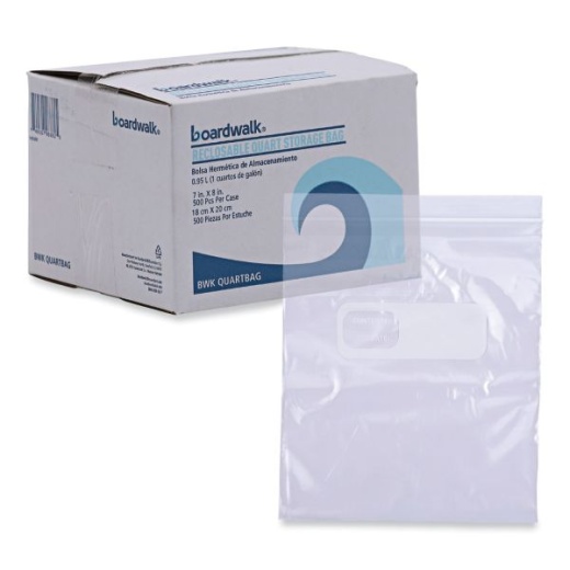 Boardwalk Reclosable Food Storage Bags, Quart, 7" X 8", Clear, 500/Box