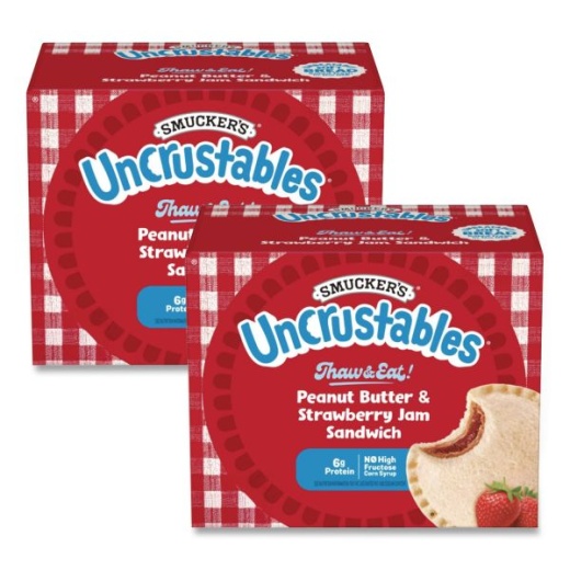 Smucker's Uncrustables Soft Bread Sandwiches, Strawberry Jam, 2 Oz, 10/Box, 2 Boxes/Carton
