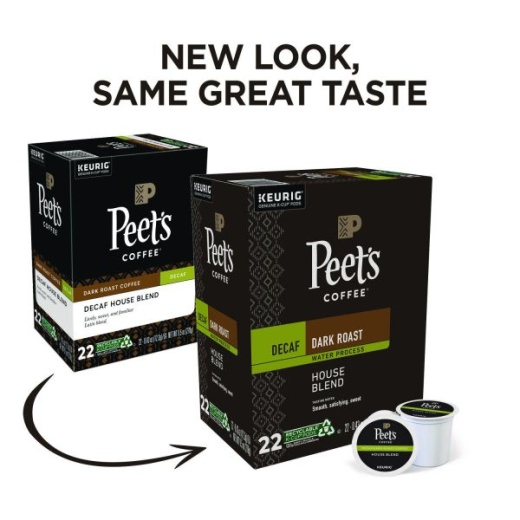 Peet's Coffee & Tea House Blend Decaf K-Cups - Dark Roast, 22/Box