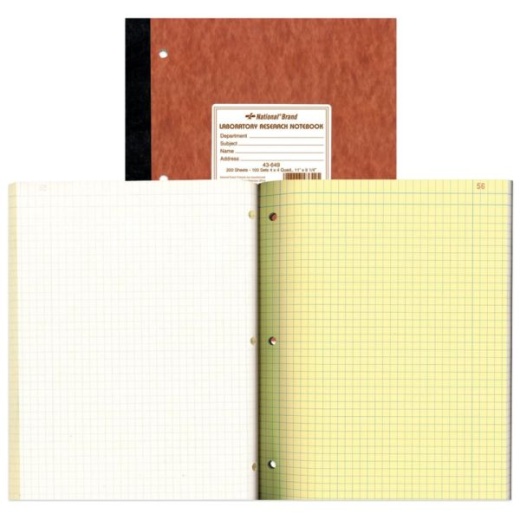 National Brand Laboratory Research Notebooks - 9 1/4" x 11", Quadrille Ruled, 100 Sheets, Brown