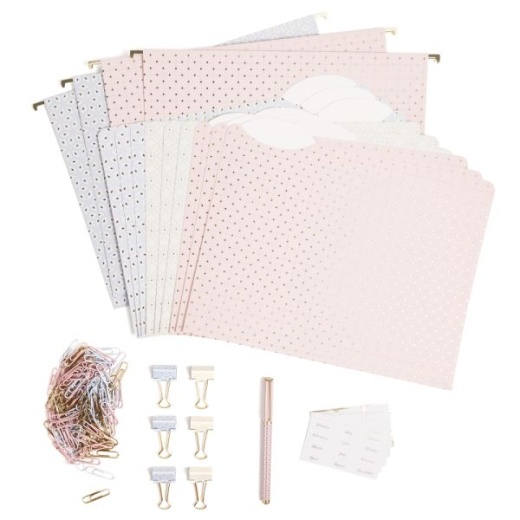 U Brands Delicate Details Filing Kit, Pastel/Gold, Set Of 145 Pieces