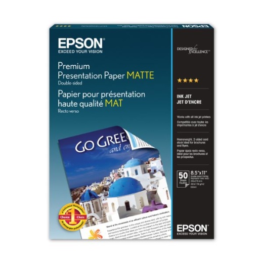Epson Double-Sided Premium Presentation And Photo Paper - matte white, letter size (8 1/2" x 11"), pack of 50 sheets, 47 lb