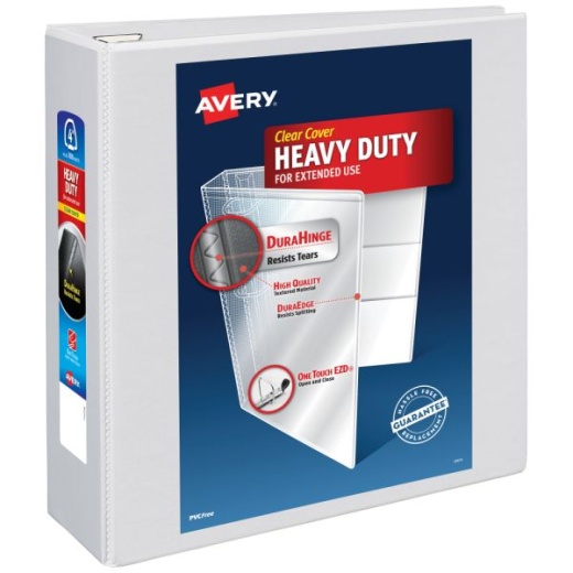 Avery Heavy-Duty View 3 Ring Binder, 4" One Touch Ezd Rings, White, 1 Binder