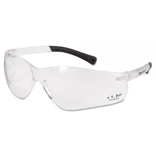 Mcr Safety Bearkat Magnifier Safety Glasses, Clear Frame, Clear Lens