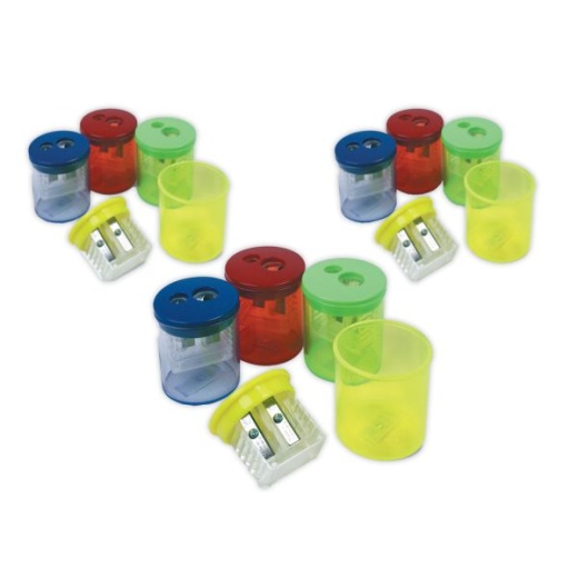Pencil Grip Eisen Pencil Sharpeners, Two-Hole, 1.5 x 1.75, Assorted Colors, 12/Pack