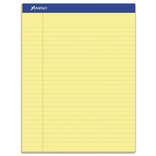 Ampad Recycled Writing Pads - Wide/Legal Rule, Politex Green Kelsu Headband, 50 Canary-Yellow 8.5 x 11.75 Sheets, Dozen