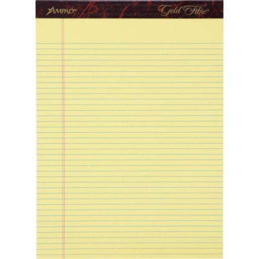Ampad Gold Fibre Remanufactured Writing Pads, Letter Size, Narrow Ruled, 50 Sheets, Canary Yellow, Pack Of 12