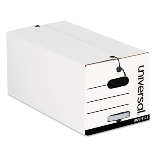 Universal Heavy-Duty Storage Boxes with String & Button Closure and Built-In Handles, Letter Size, 10" x 12" x 24", White, Case of 12