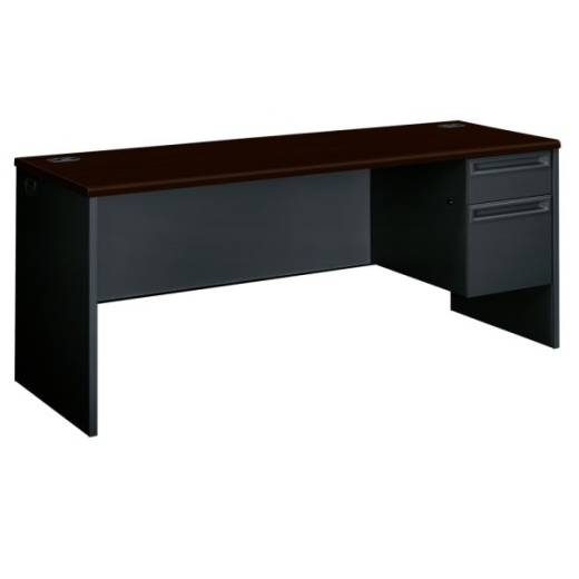 Hon 38000 72"W Right-Pedestal Computer Desk Credenza With Lock, Mahogany/Charcoal