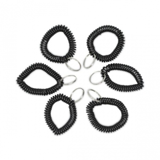 Universal Wrist Coil Plus Key Ring, Black, Plastic, 6/Pack