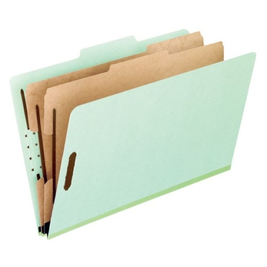 Pendaflex Pressboard Classification Folders, 8 1/2" x 11", Letter Size, 2 Dividers, Corona Green, Box Of 10