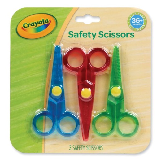 Crayola Safety Scissors, Rounded Tip, Straight Assorted Color Handles, 3/Pack