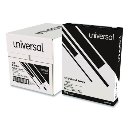 Universal High-Bright Multipurpose Paper, 20 Lb Bond Weight, 8.5 X 11, Bright White, 500 Sheets/Ream, 5 Reams/Carton