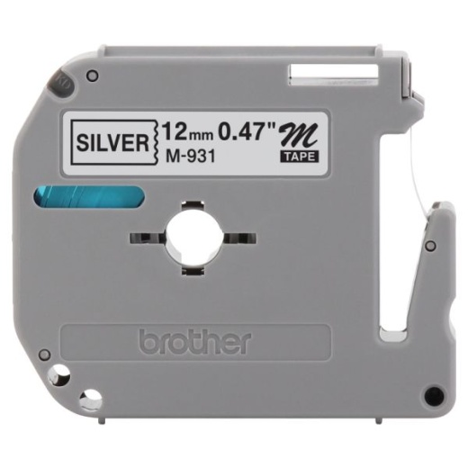 Brother M-931 Black-On-Silver Tape, 0.5" X 26.2'