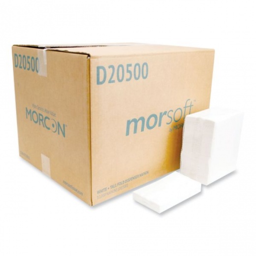 Morcon Tissue Morsoft Dispenser Napkins, 1-Ply, 6 X 13, White, 500/Pack, 20 Packs/Carton